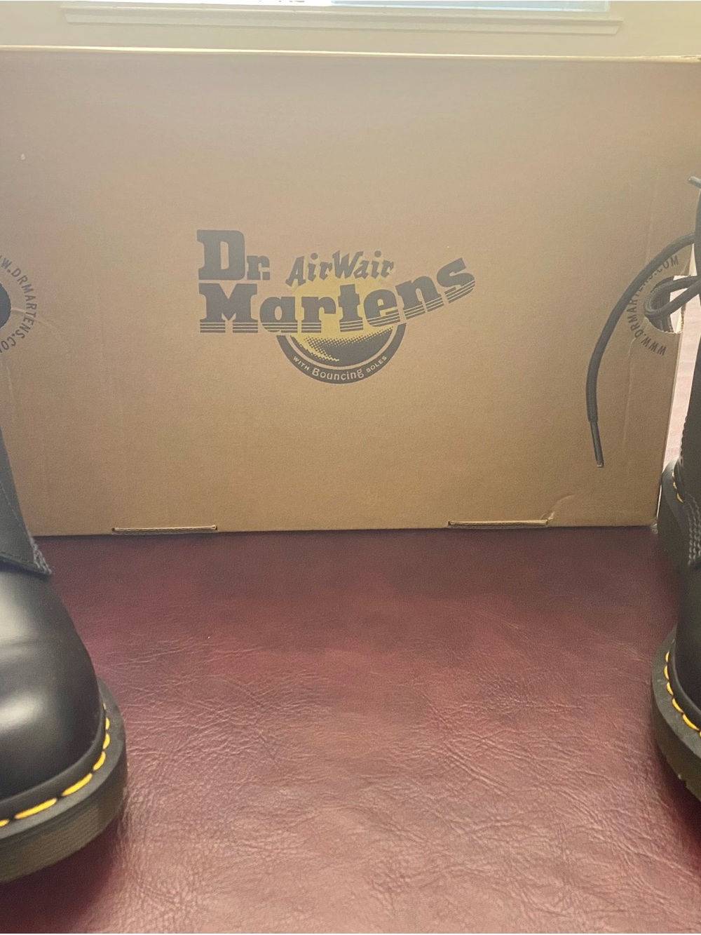 Dr. Martens Black Leather Lace-Up Boots with Yellow Stitching
